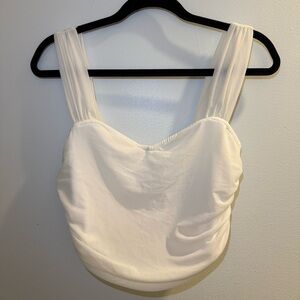 White Solid Ruched Wide Strap Top - Size L